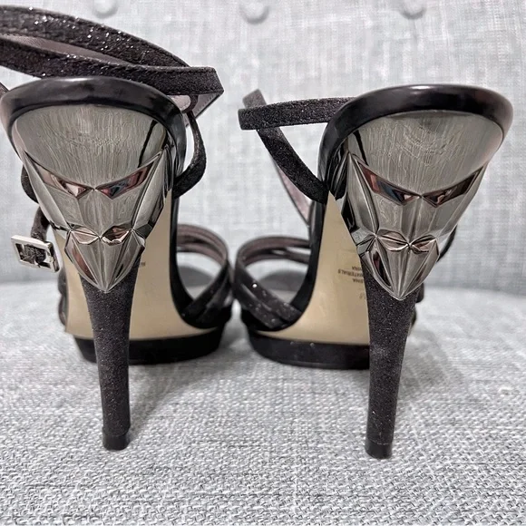 Guess Black Glitter Metallic Ankle Wrap Heels/Stilettos GW Sasha Size 6 - Picture 4 of 6